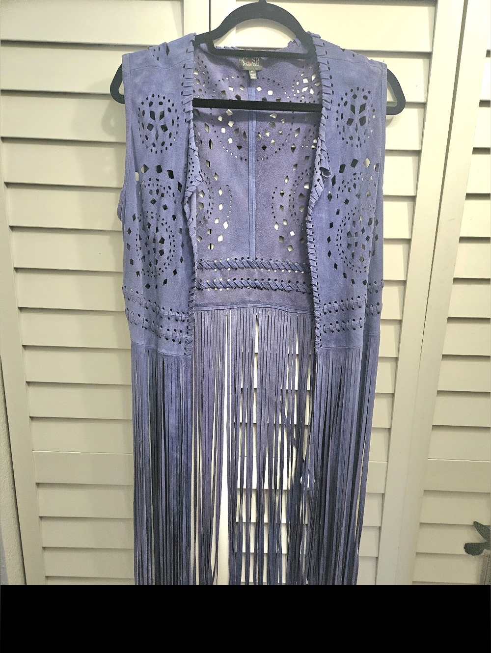 Neiman Marcus Purple Suede Laser-Cut Fringe Vest M